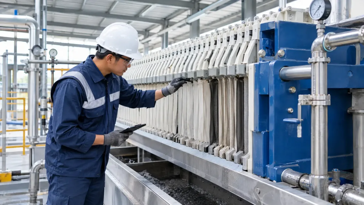 Teknisi mengevaluasi kebutuhan Filter Press berdasarkan volume dan karakteristik sludge