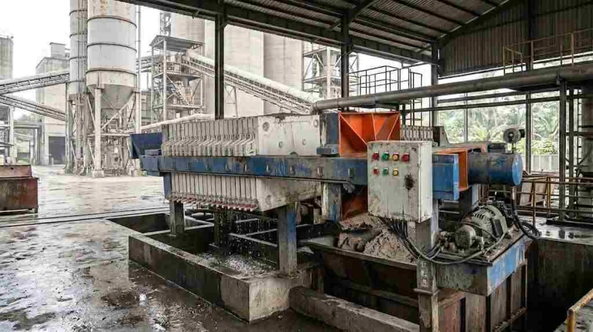 Alat pemisah air dan lumpur semen menggunakan Filter Press